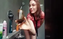 She shits in a wine glass
