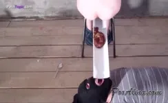 Using her boyfriend as human toilet