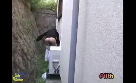 Curvy Babe Poops Outside