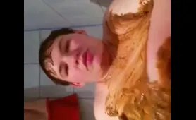 Fat guy covers himself in Shit