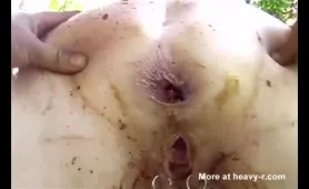 Woman Craps and cums Comes Out