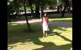 Sexy Chick Peeing by a Tree