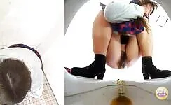 Hairy babe did a mess in public toilet