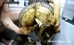 Rubbing poop on big ass before fucking her