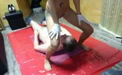 Pierced babe feeds her boyfriend