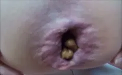 Big brown turd stuck in tight ass