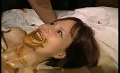 Hot babe gets fucked with lots of brown shit