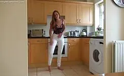 Hot teen peeing in white pants