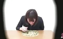 Asian chick eating her fresh poop 
