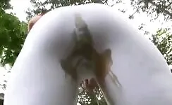 Messy load in her sexy leggings 