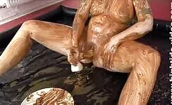 Mature busty slut enjoying rough scat session 