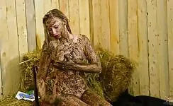 Milena Shaking orgasms in the cow dung 