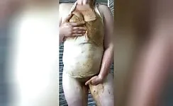 Fat wife rubbing shit on her sexy body 