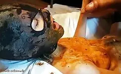 Poop covered slave babe gives dirty blowjob 