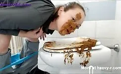 Smeared shit on the face in toilet  