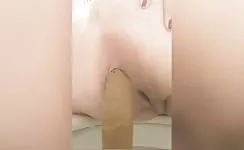 Pale ass chick pooping closeup 