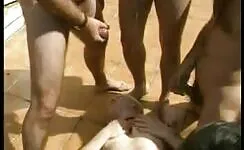 German busty slut enjoying golden shower 