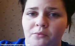 Chubby babe talking dirty while pooping