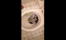 Lady Pees in an Imaginary Toilet