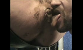 Gay man drops a big load and licks Ass