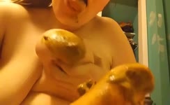 She smears shit on natural tits