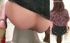 Spying on brown haired babe shitting
