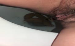 Hairy wife shits a lot in toilet
