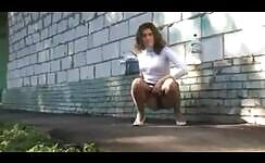 Russian girlfriend peeing outdoor
