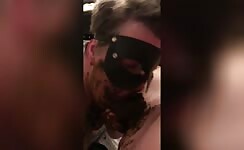 Mature horny wife in mask sucking shit covered dick 